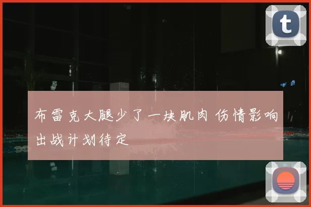 布雷克大腿少了一块肌肉 伤情影响出战计划待定